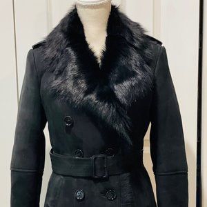 Burberry Black Shearling Trench Coat